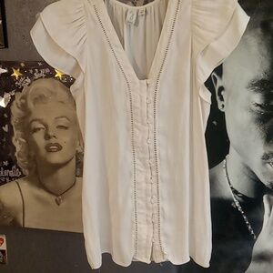 Joie Cream Flutter Sleeve Blouse